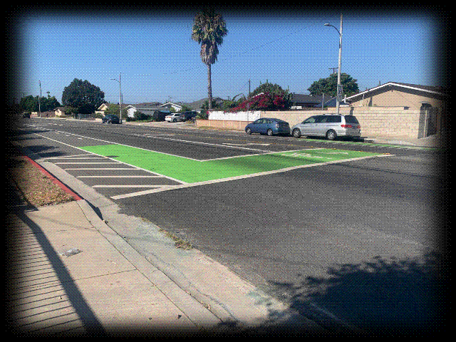 Bike box at the intersection of Trask and Edwards