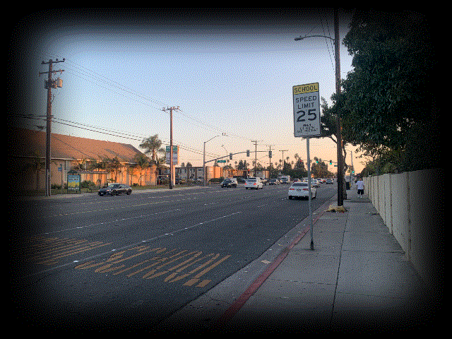 School zone speed limit sign on Goldenwest Street near Westminster High School.